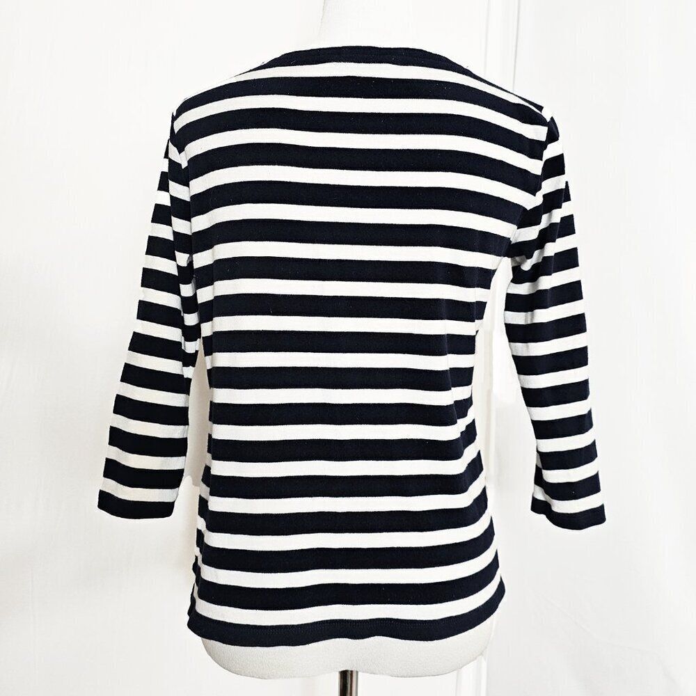 Ellen Tracy Medium White Navy Nautical Coastal 3/4 Sleeve Knit Shirt - Picture 2 of 5